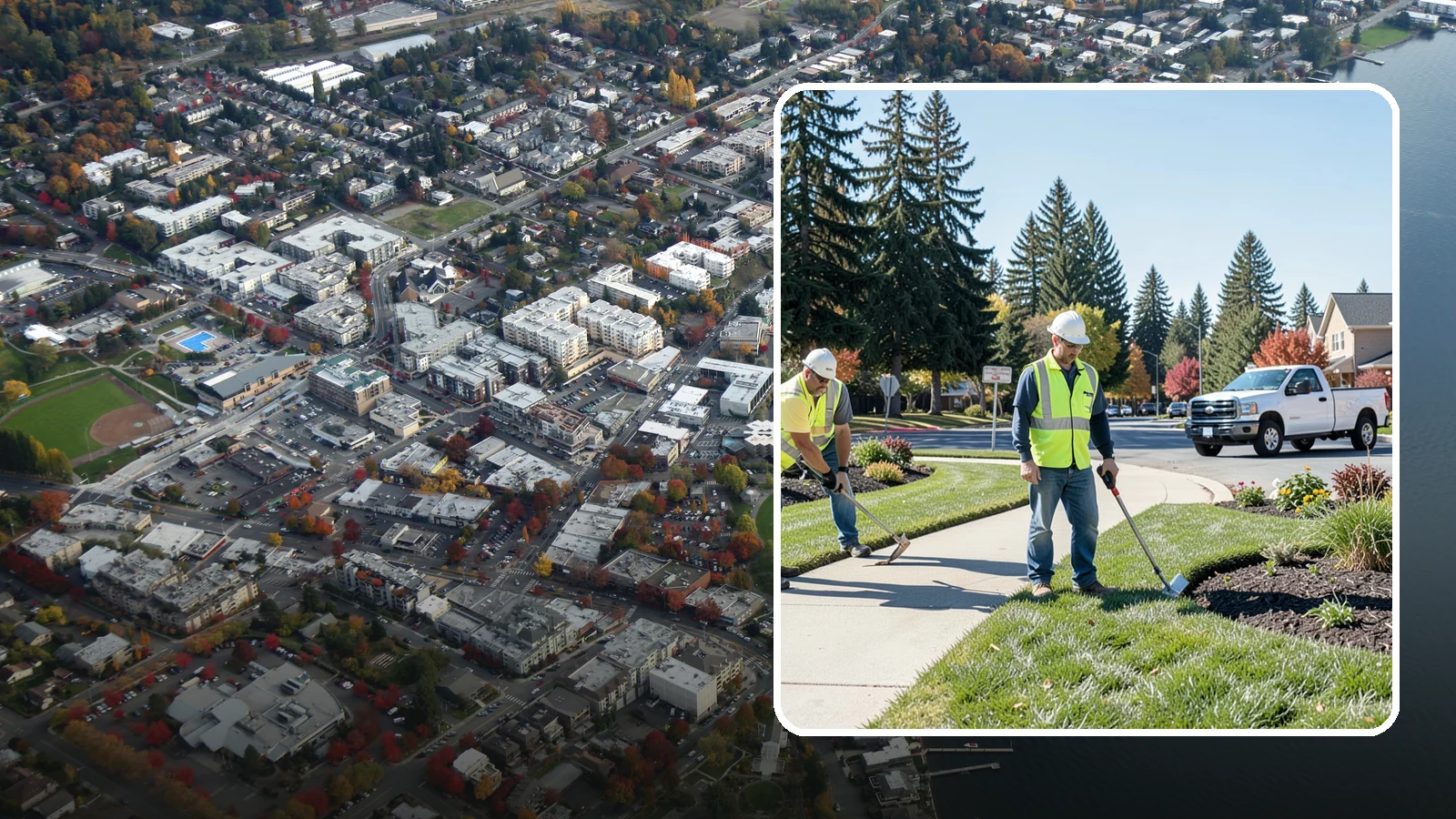 Turf Edging in Kirkland, King County, WA - Crisp mechanical edging along walks, curbs, and beds that gives public grounds a finished, professional look.