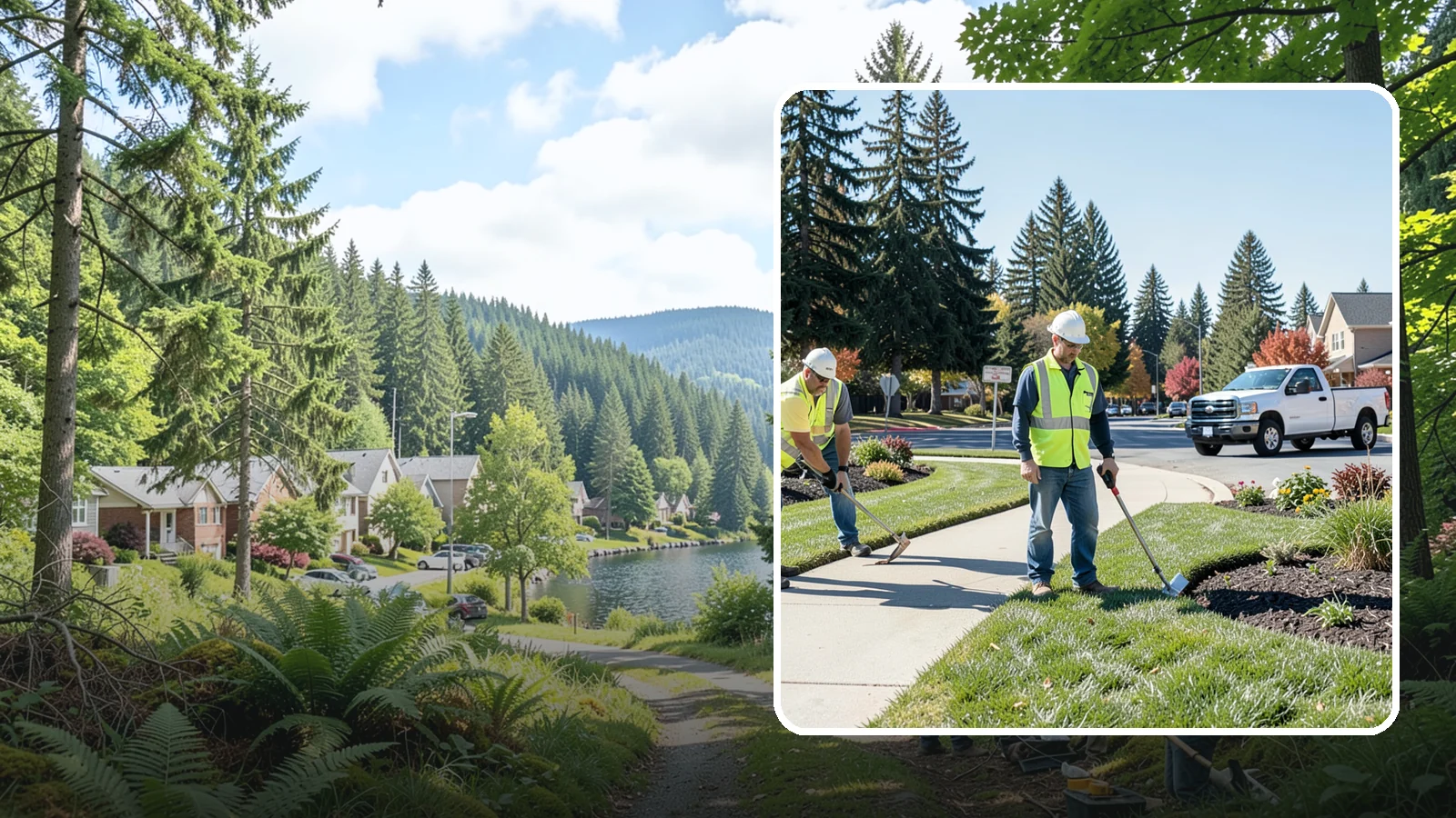 Turf Edging in Lake Forest Park, King County, WA - Crisp mechanical edging along walks, curbs, and beds that gives public grounds a finished, professional look.
