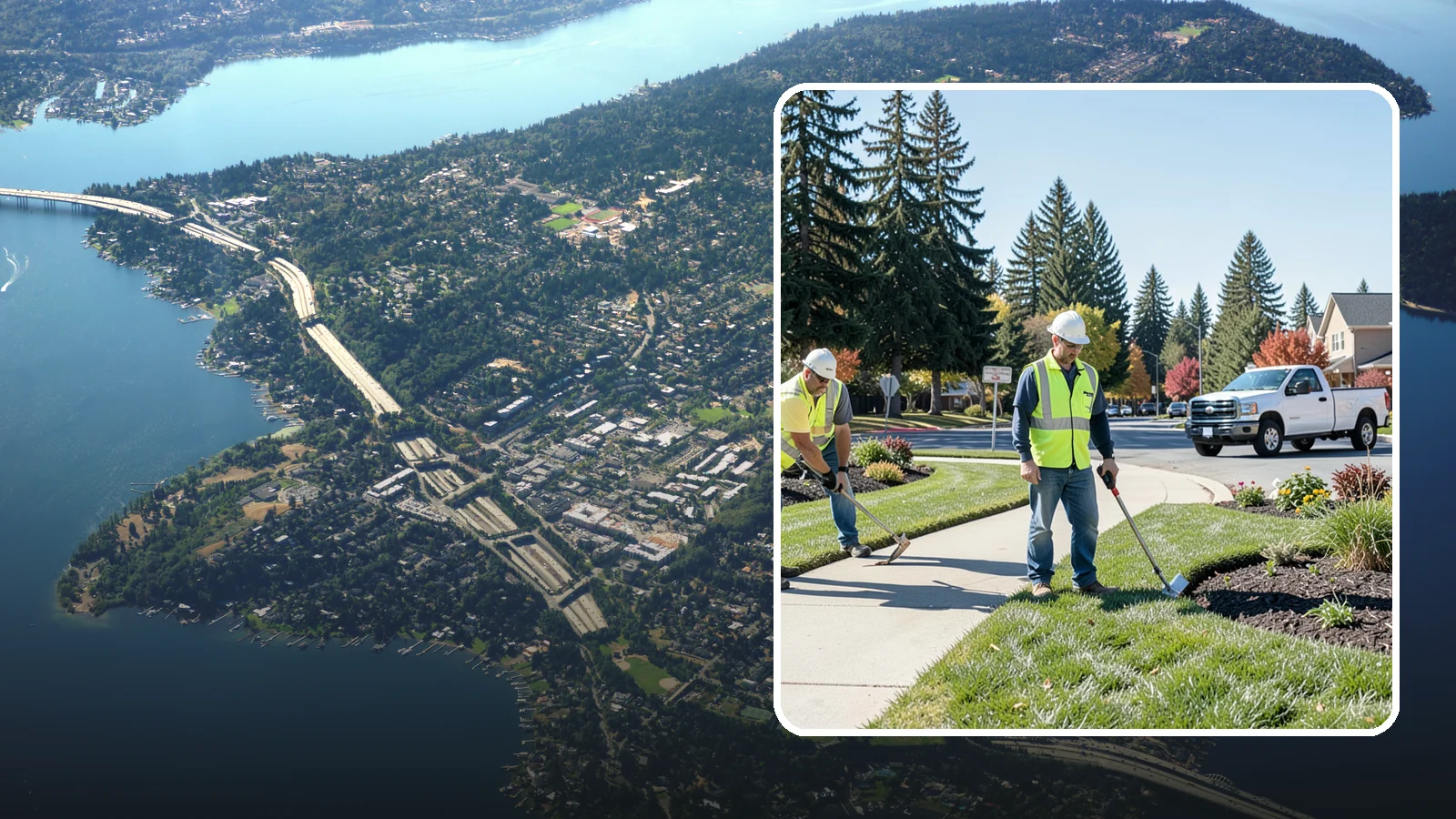 Turf Edging in Mercer Island, King County, WA - Crisp mechanical edging along walks, curbs, and beds that gives public grounds a finished, professional look.