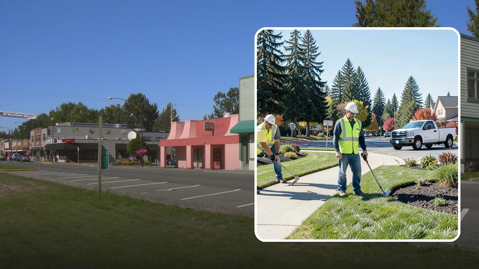 Turf Edging in Snoqualmie, King County, WA - Crisp mechanical edging along walks, curbs, and beds that gives public grounds a finished, professional look.