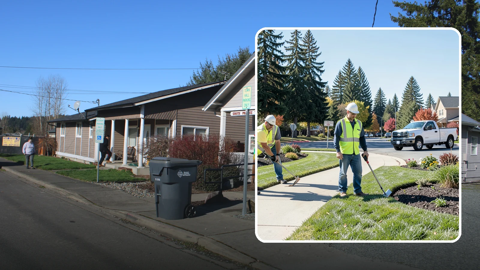 Turf Edging in South Prairie, Pierce County, WA - Crisp mechanical edging along walks, curbs, and beds that gives public grounds a finished, professional look.