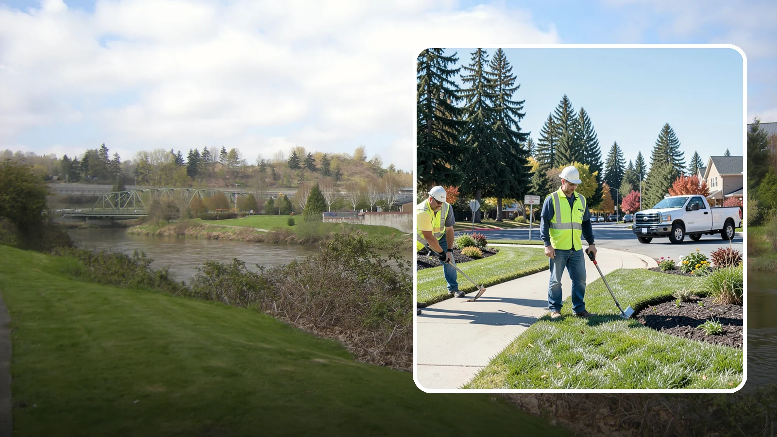 Turf Edging in Tukwila, King County, WA - Crisp mechanical edging along walks, curbs, and beds that gives public grounds a finished, professional look.