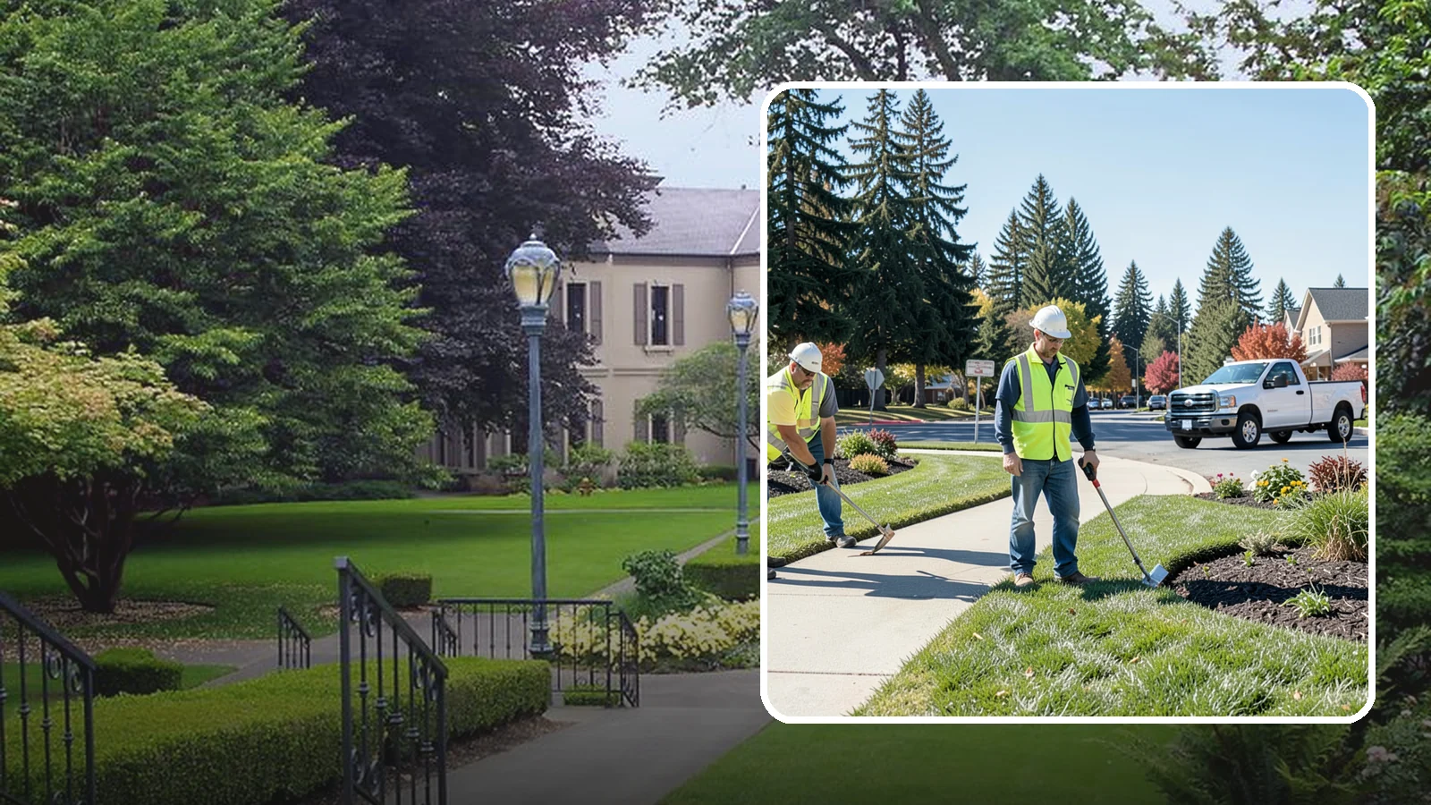 Turf Edging in Woodinville, King County, WA - Crisp mechanical edging along walks, curbs, and beds that gives public grounds a finished, professional look.