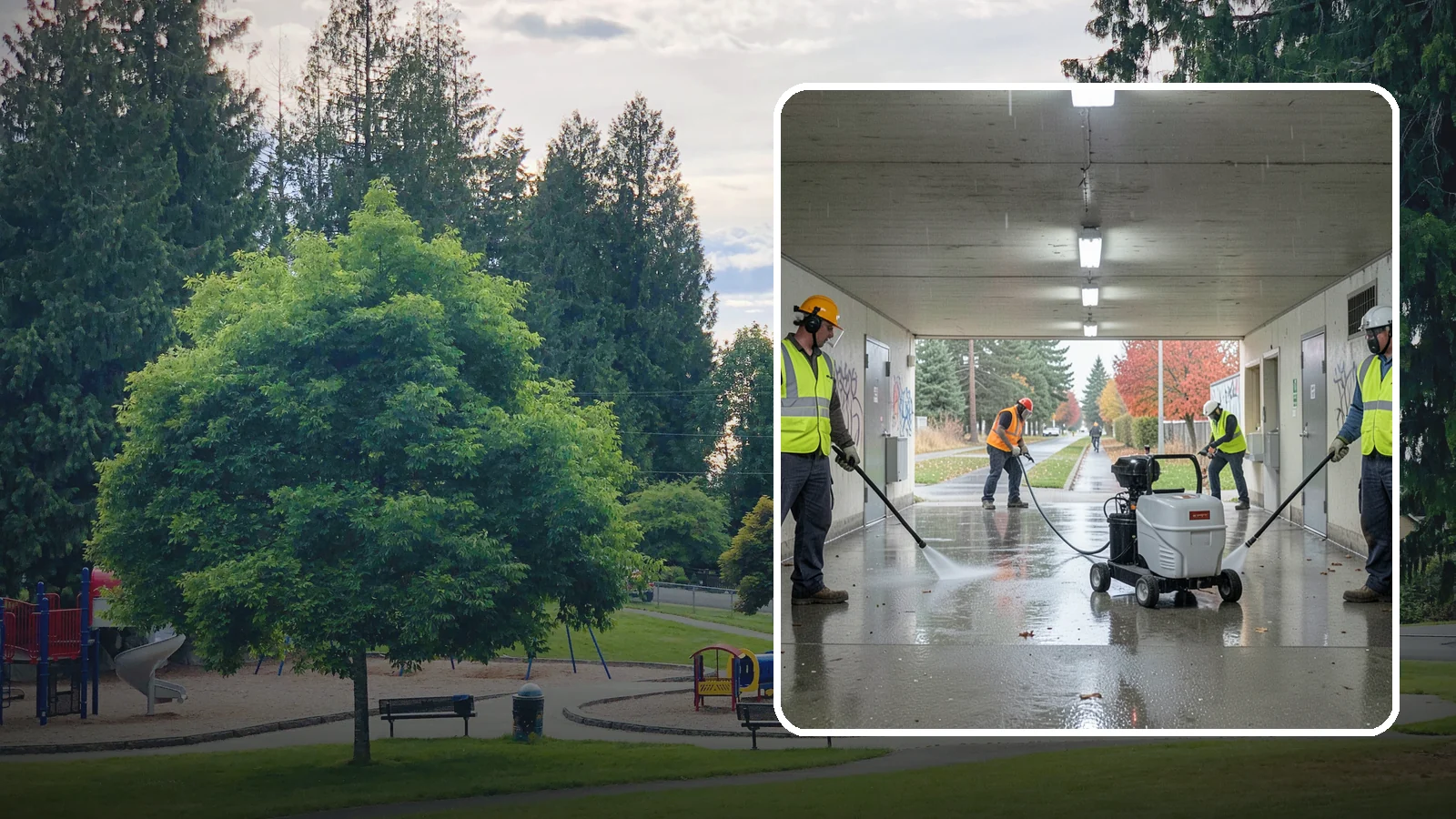 Underpass & Tunnel Cleaning in Bonney Lake, Pierce County, WA - We wash underpasses, tunnels, and pedestrian passages to remove grime, graffiti, and biohazards for Western Washington agencies.