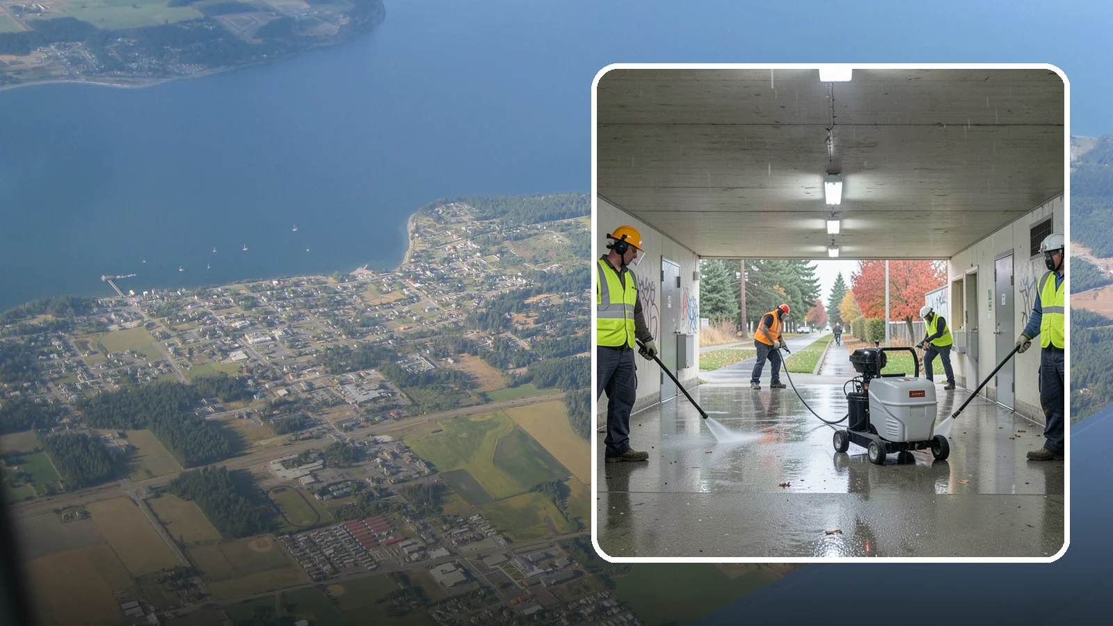 Underpass & Tunnel Cleaning in Coupeville, Island County, WA - We wash underpasses, tunnels, and pedestrian passages to remove grime, graffiti, and biohazards for Western Washington agencies.