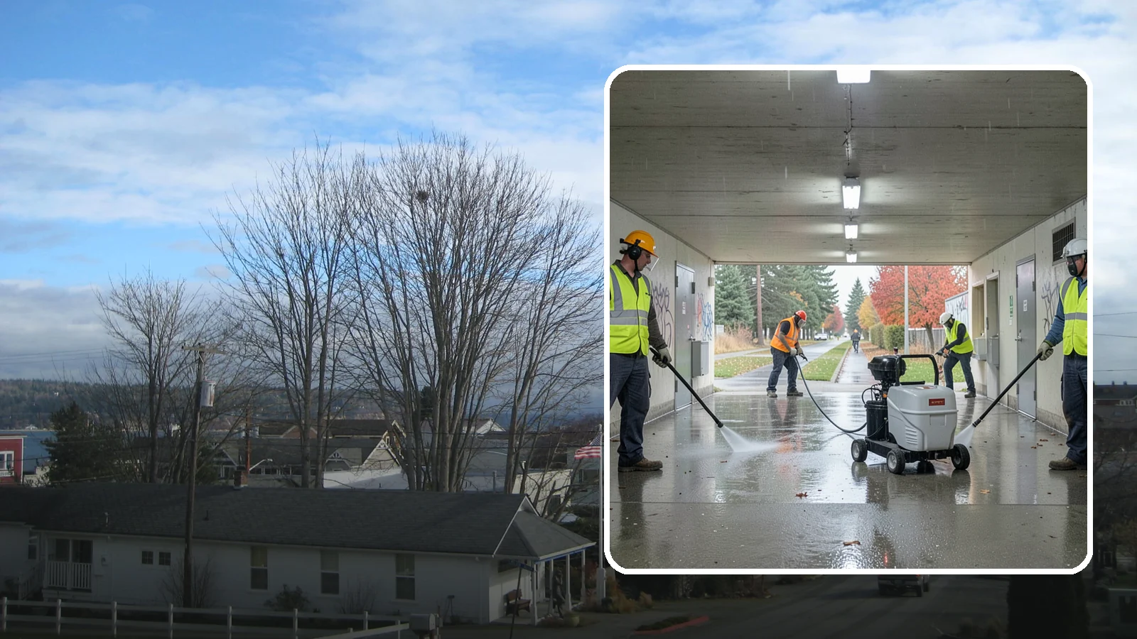 Underpass & Tunnel Cleaning in Langley, Island County, WA - We wash underpasses, tunnels, and pedestrian passages to remove grime, graffiti, and biohazards for Western Washington agencies.