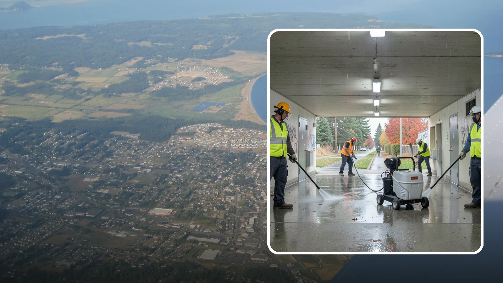 Underpass & Tunnel Cleaning in Oak Harbor, Island County, WA - We wash underpasses, tunnels, and pedestrian passages to remove grime, graffiti, and biohazards for Western Washington agencies.