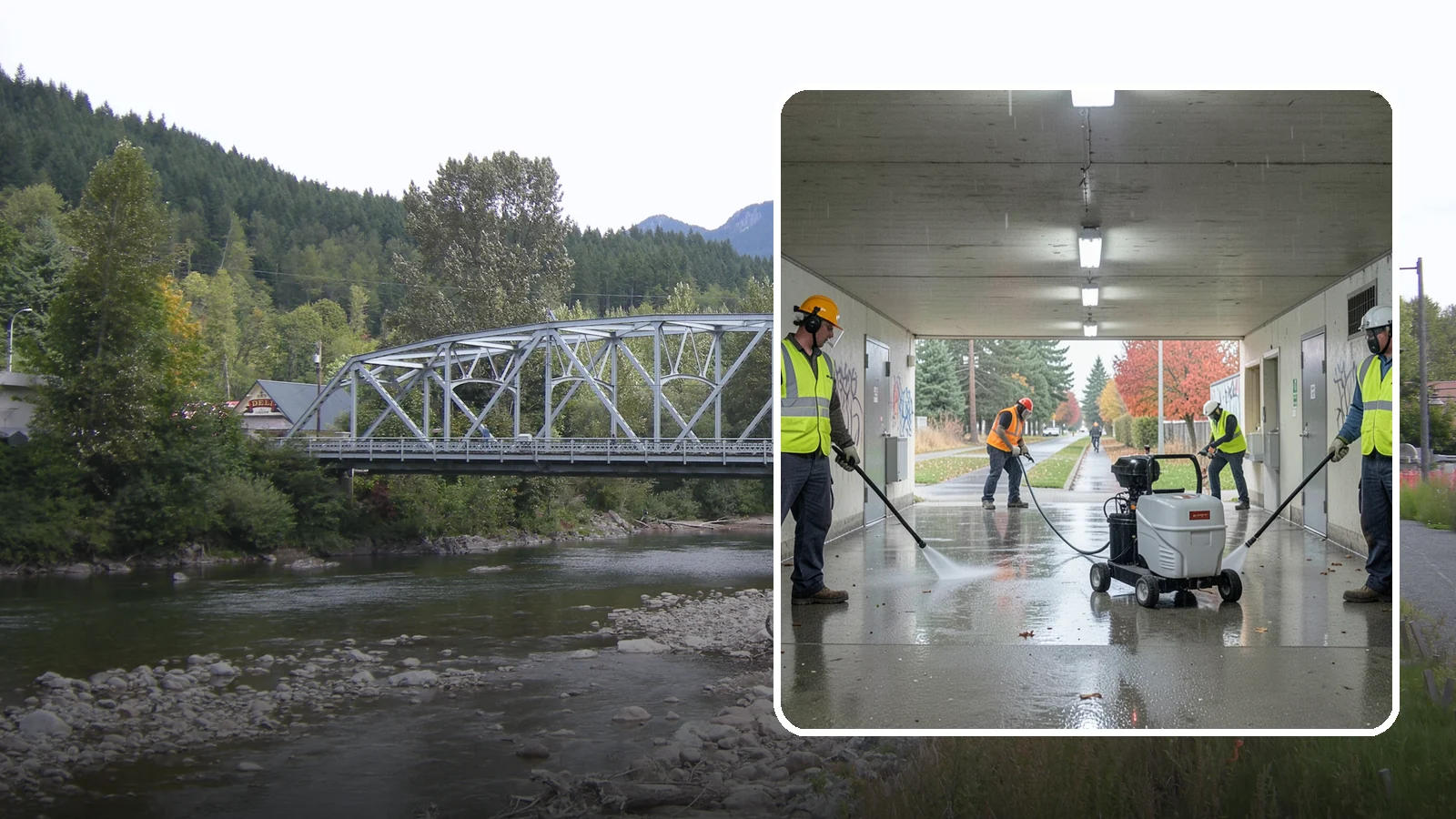 Underpass & Tunnel Cleaning in Skykomish, King County, WA - We wash underpasses, tunnels, and pedestrian passages to remove grime, graffiti, and biohazards for Western Washington agencies.