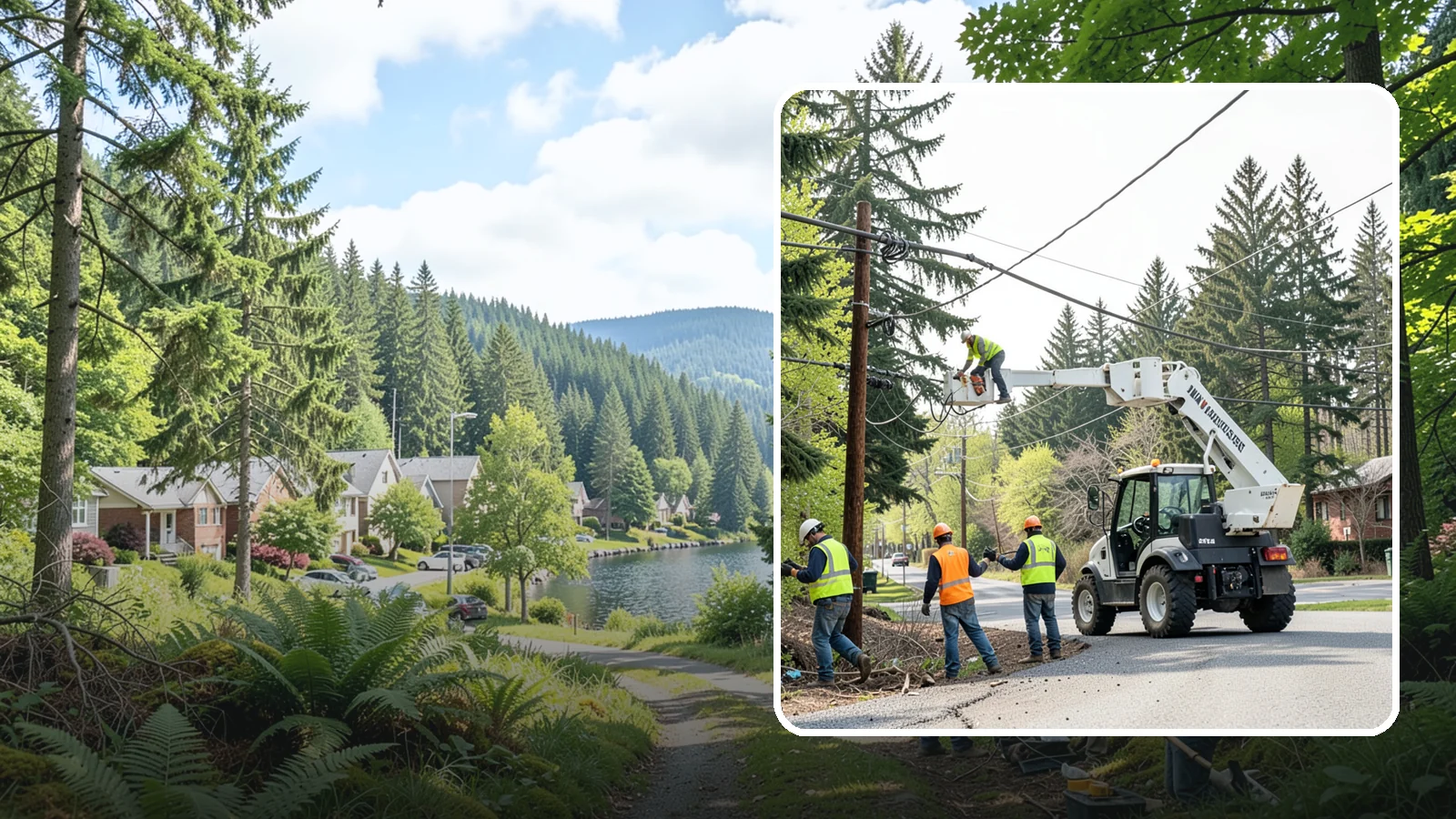 Utility Line Clearance in Lake Forest Park, King County, WA - Line-clearance pruning around energized conductors by qualified crews to protect reliability, reduce fire risk, and meet...