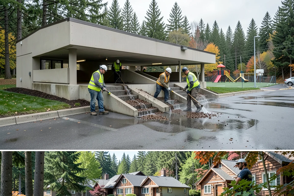 Utility Vault Cleaning in Edgewood, Pierce County, WA - Vault cleaning proceeds year-round but is often prioritized before the wet season to manage water intrusion.