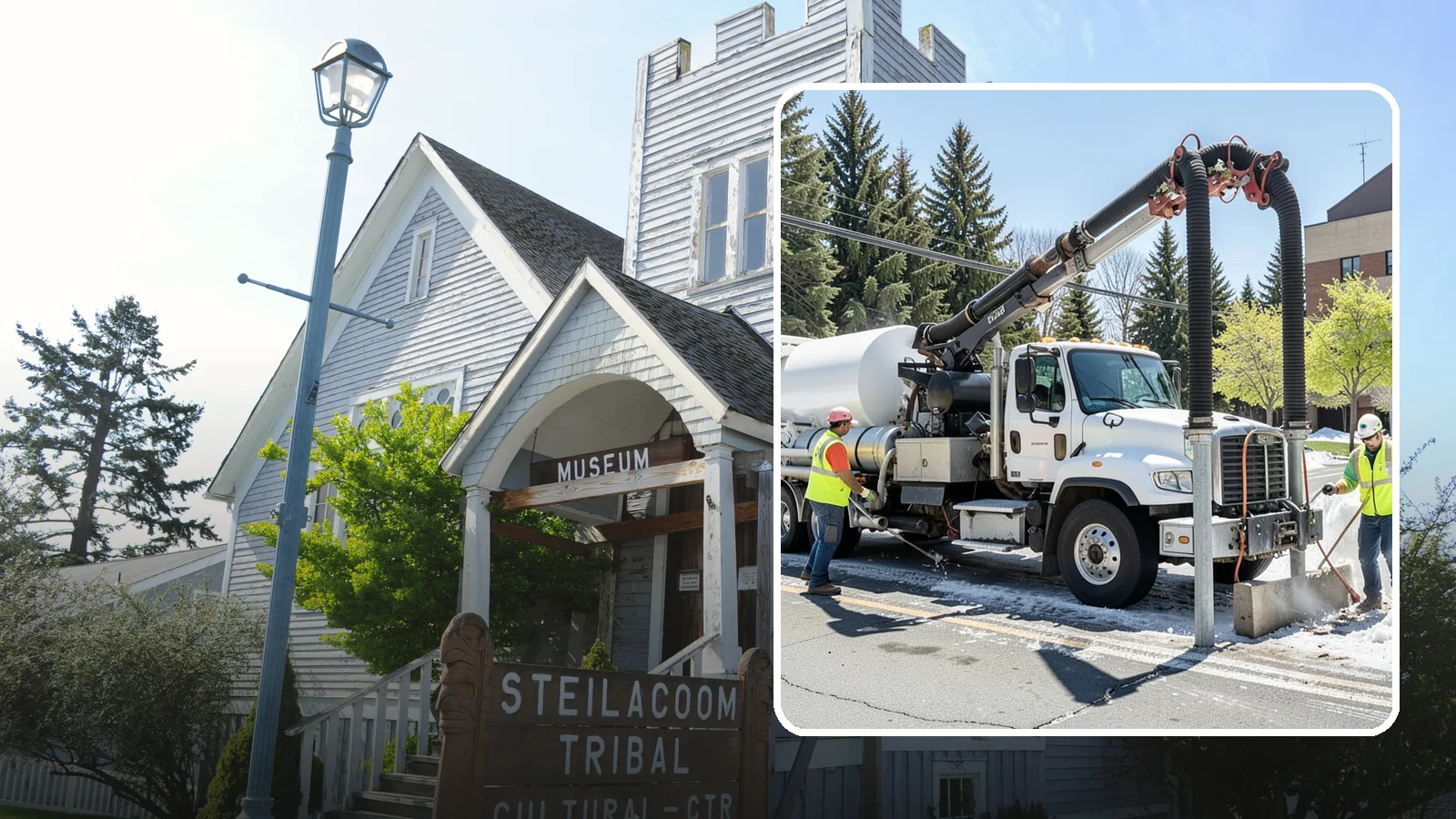 Vactor Truck Services in Steilacoom, Pierce County, WA - Hydro-excavation and vacuum truck work for catch basins, vaults, and underground utilities.