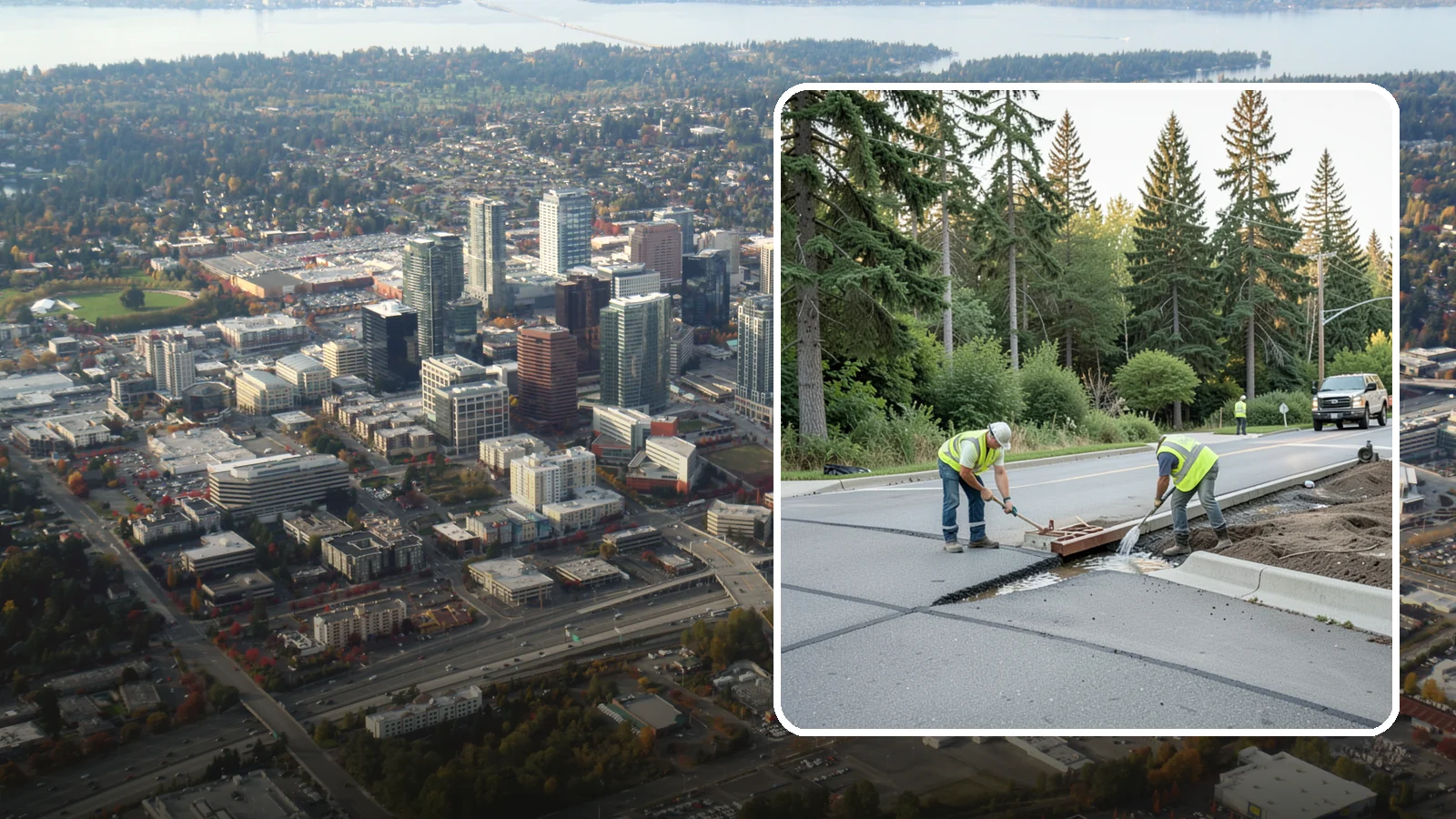 Valley Gutter Construction in Bellevue, King County, WA - Concrete valley gutters that channel surface runoff across intersections and parking areas.