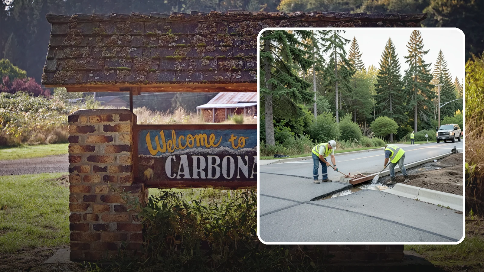 Valley Gutter Construction in Carbonado, Pierce County, WA - Concrete valley gutters that channel surface runoff across intersections and parking areas.