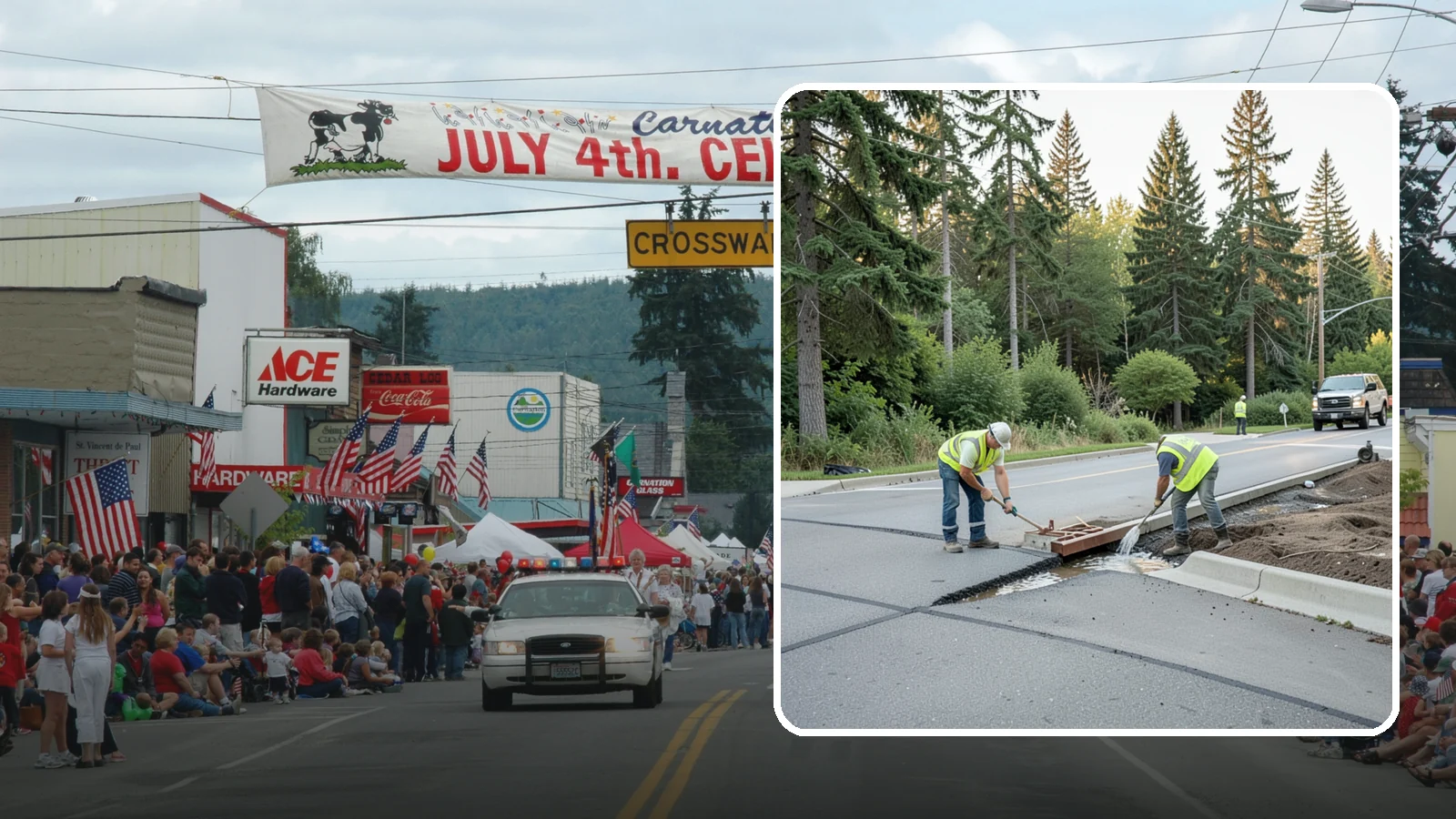 Valley Gutter Construction in Carnation, King County, WA - Concrete valley gutters that channel surface runoff across intersections and parking areas.