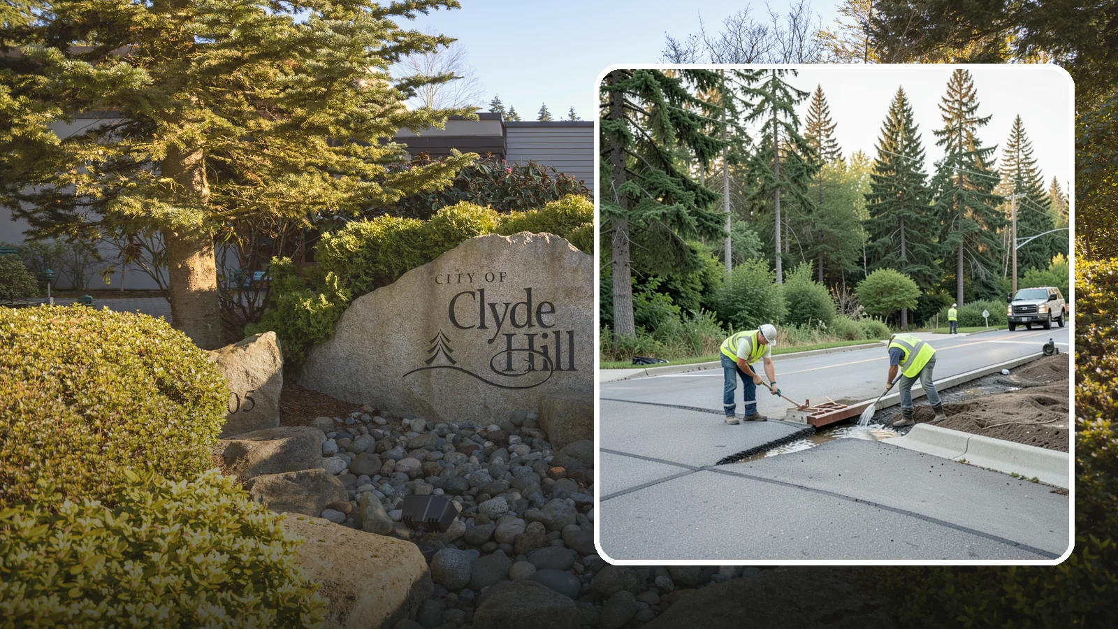 Valley Gutter Construction in Clyde Hill, King County, WA - Concrete valley gutters that channel surface runoff across intersections and parking areas.