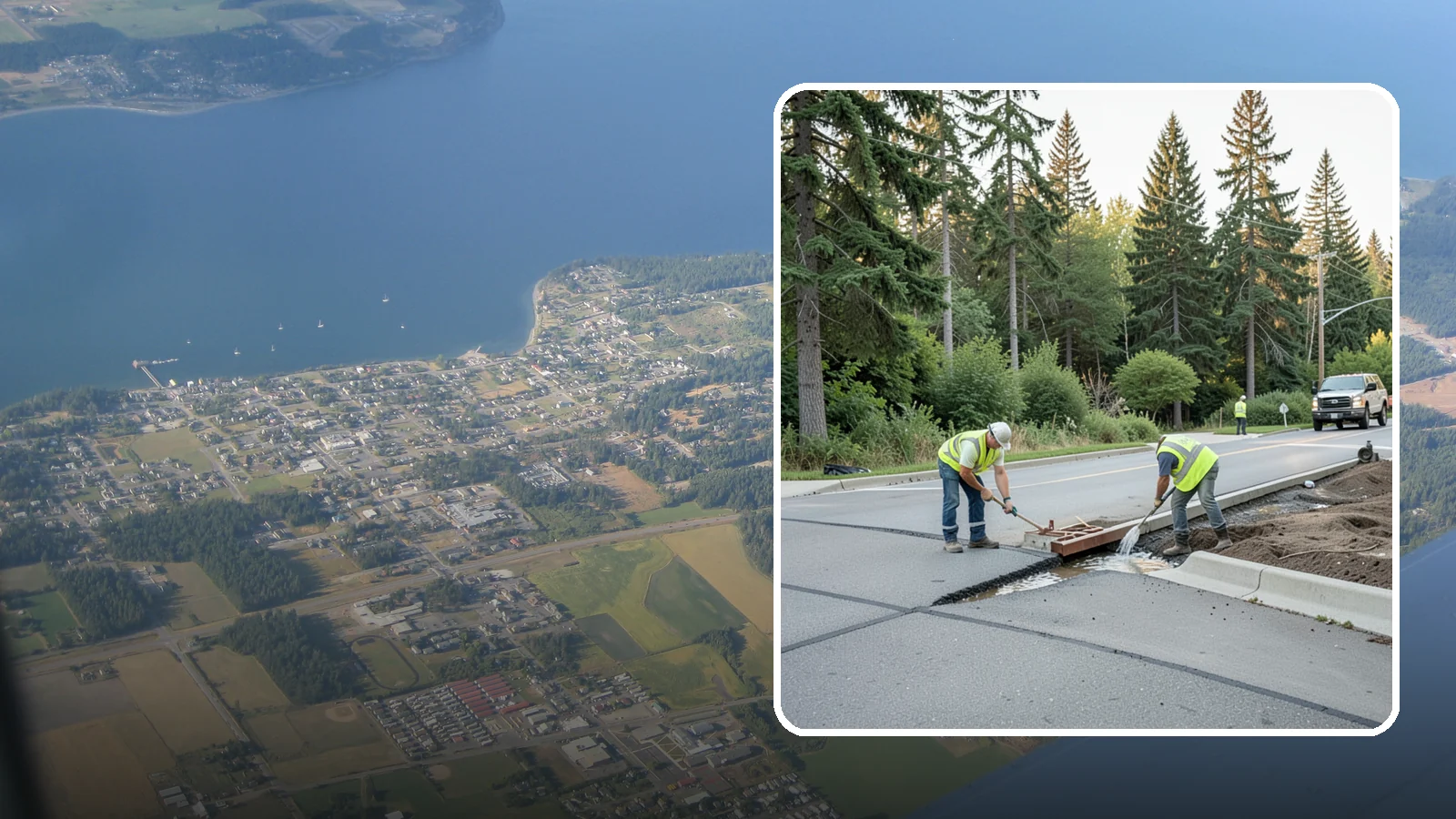 Valley Gutter Construction in Coupeville, Island County, WA - Concrete valley gutters that channel surface runoff across intersections and parking areas.