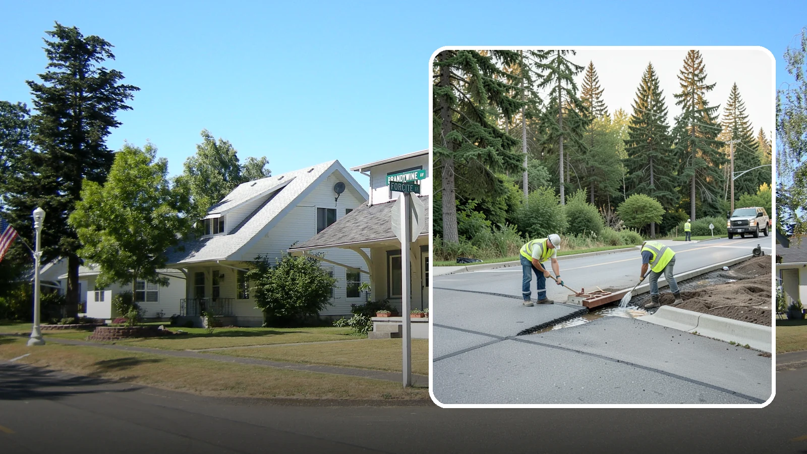 Valley Gutter Construction in DuPont, Pierce County, WA - Concrete valley gutters that channel surface runoff across intersections and parking areas.