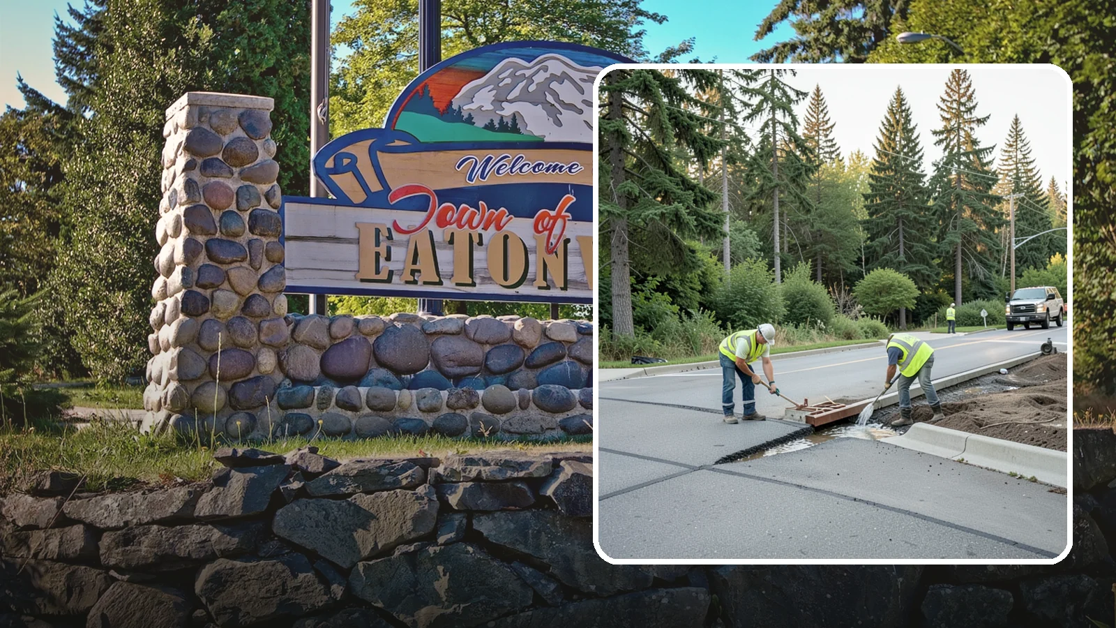 Valley Gutter Construction in Eatonville, Pierce County, WA - Concrete valley gutters that channel surface runoff across intersections and parking areas.