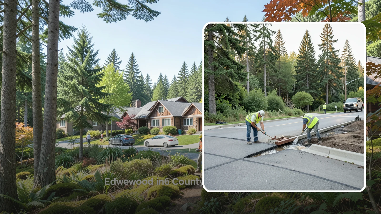Valley Gutter Construction in Edgewood, Pierce County, WA - Concrete valley gutters that channel surface runoff across intersections and parking areas.