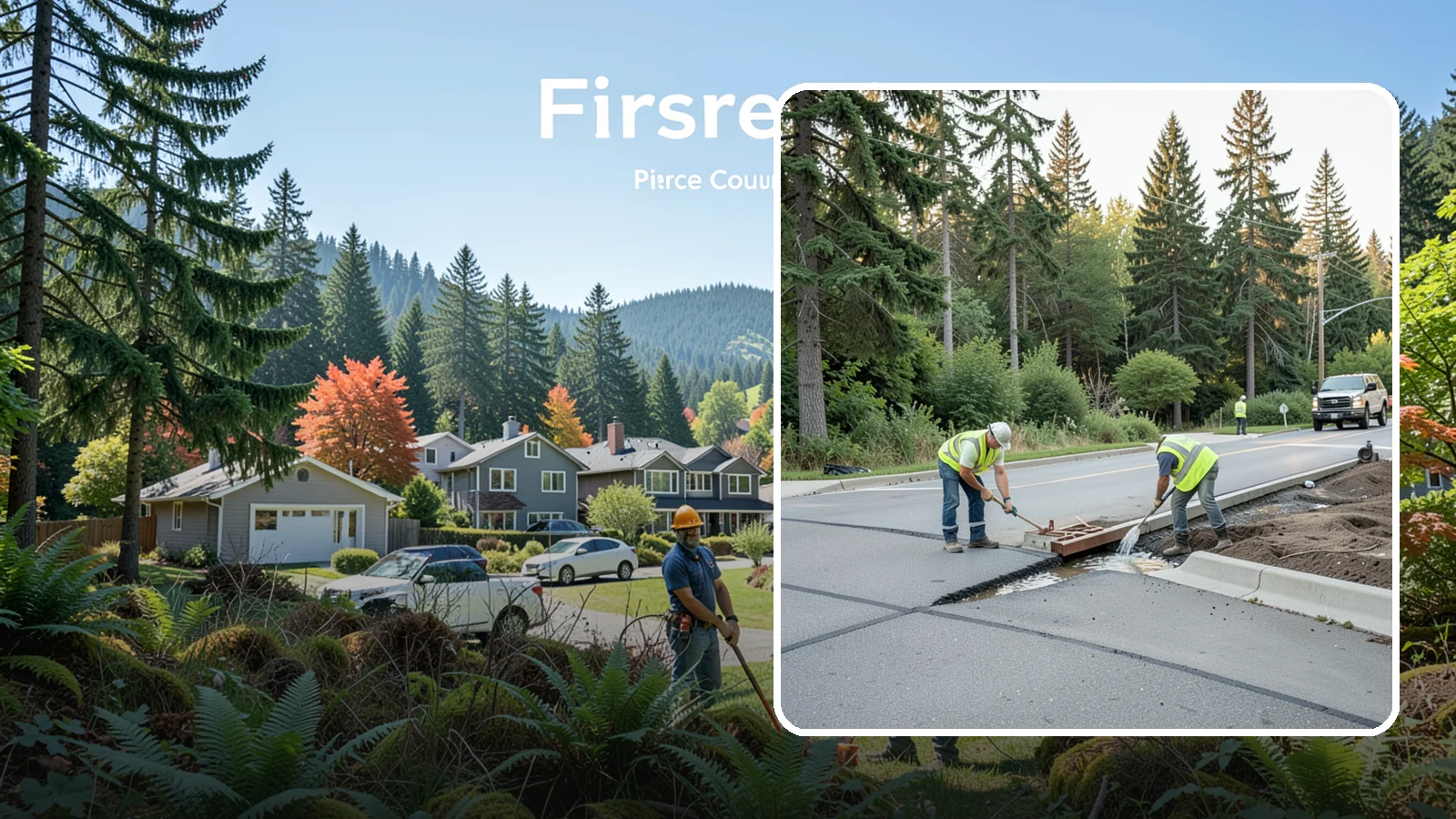 Valley Gutter Construction in Fircrest, Pierce County, WA - Concrete valley gutters that channel surface runoff across intersections and parking areas.