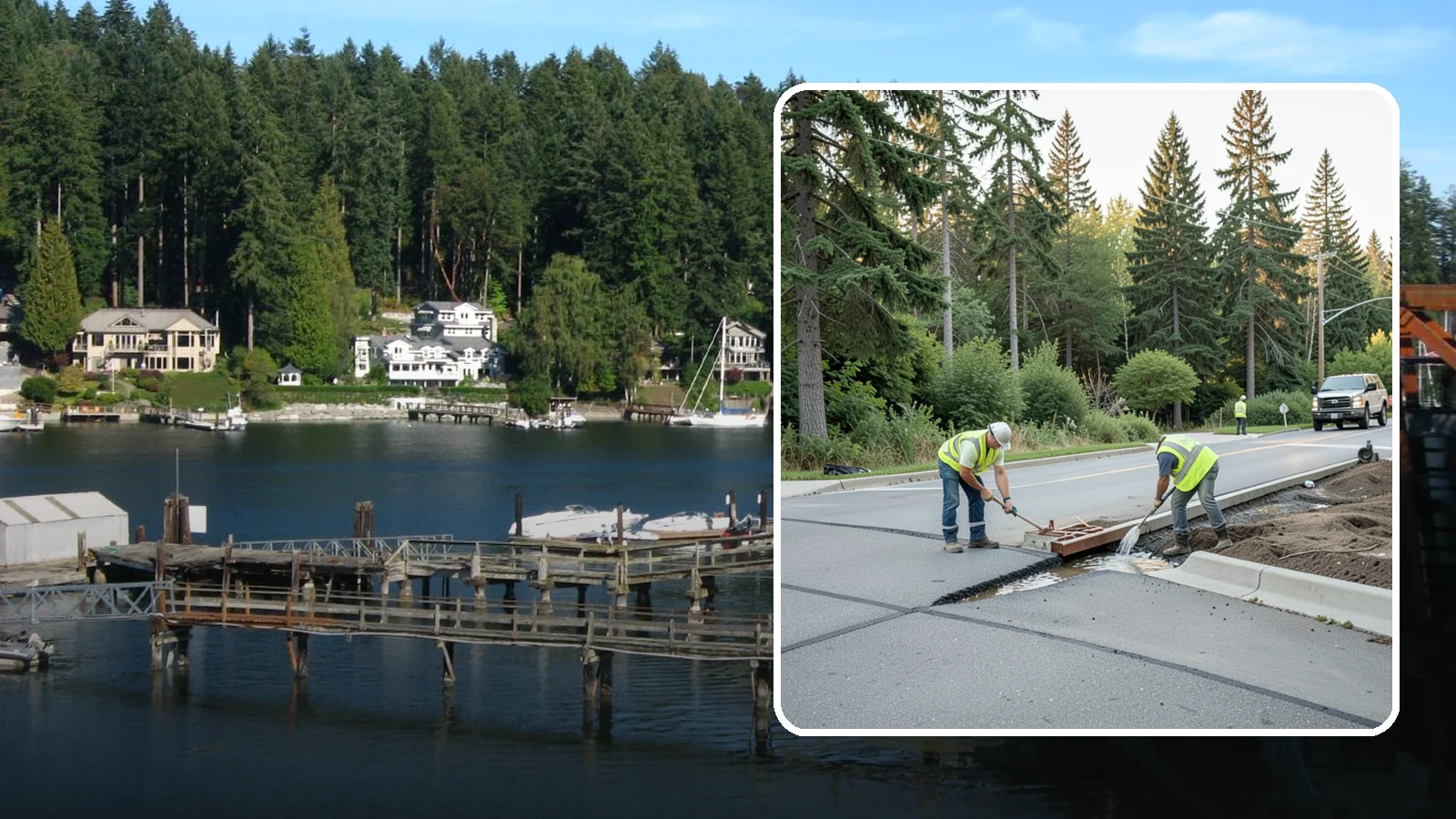 Valley Gutter Construction in Gig Harbor, Pierce County, WA - Concrete valley gutters that channel surface runoff across intersections and parking areas.