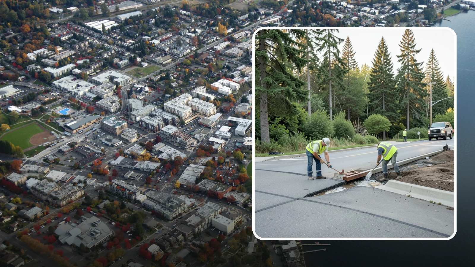 Valley Gutter Construction in Kirkland, King County, WA - Concrete valley gutters that channel surface runoff across intersections and parking areas.
