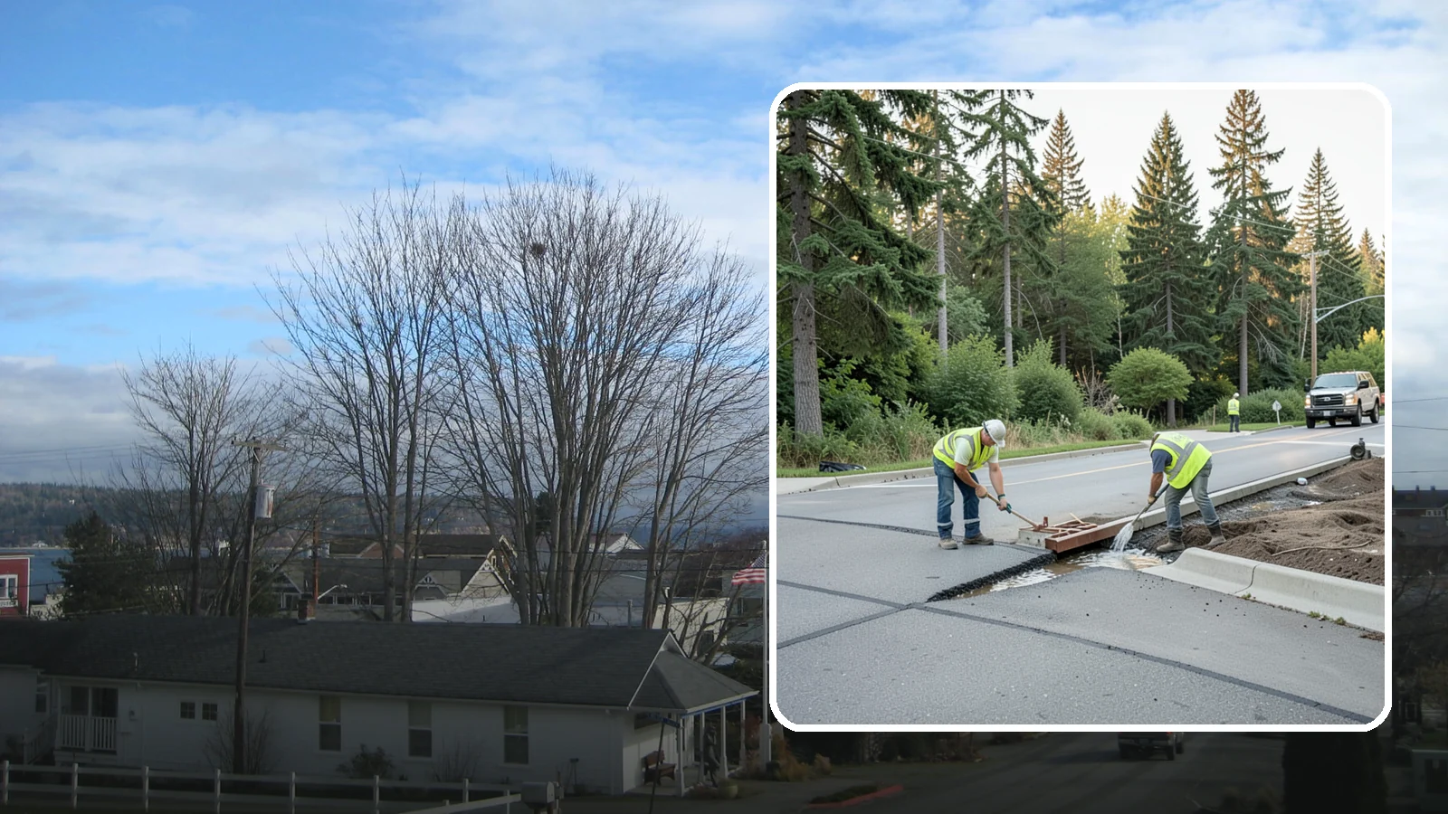 Valley Gutter Construction in Langley, Island County, WA - Concrete valley gutters that channel surface runoff across intersections and parking areas.