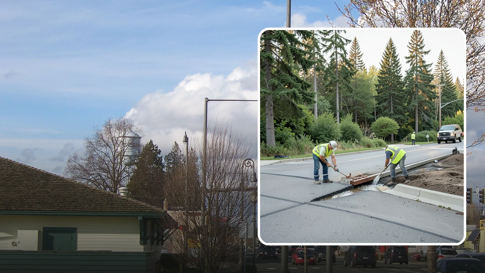 Valley Gutter Construction in Marysville, Snohomish County, WA - Concrete valley gutters that channel surface runoff across intersections and parking areas.