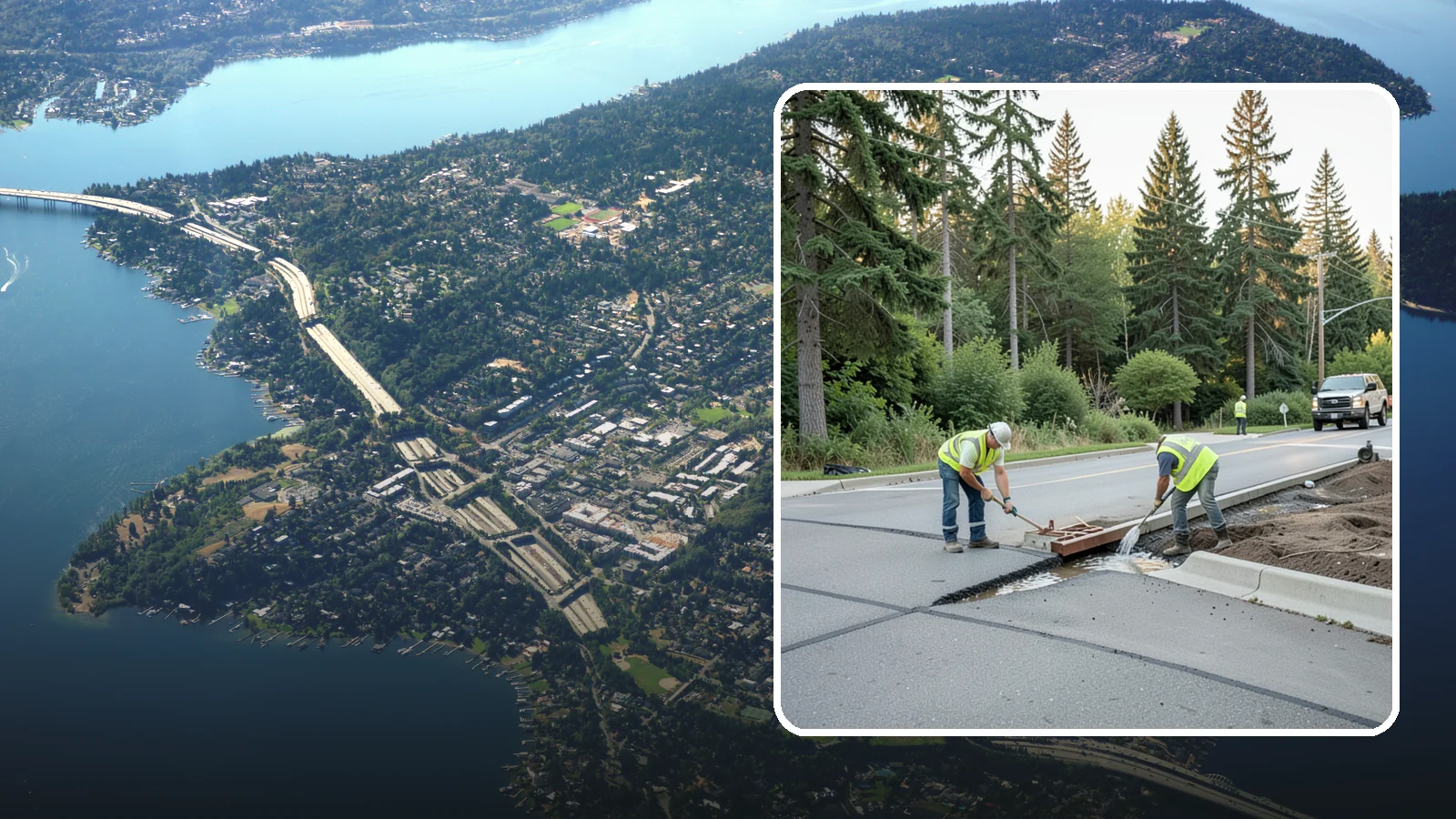 Valley Gutter Construction in Mercer Island, King County, WA - Concrete valley gutters that channel surface runoff across intersections and parking areas.