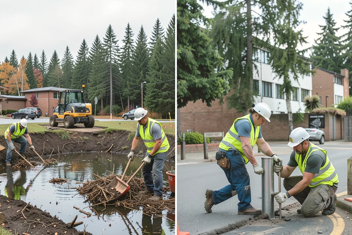 Valley Gutter Construction in Mukilteo, Snohomish County, WA - Shoot flow-line elevations and confirm drainage direction