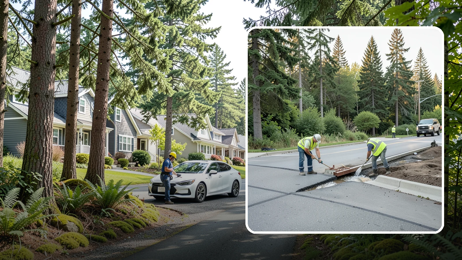 Valley Gutter Construction in Normandy Park, King County, WA - Concrete valley gutters that channel surface runoff across intersections and parking areas.