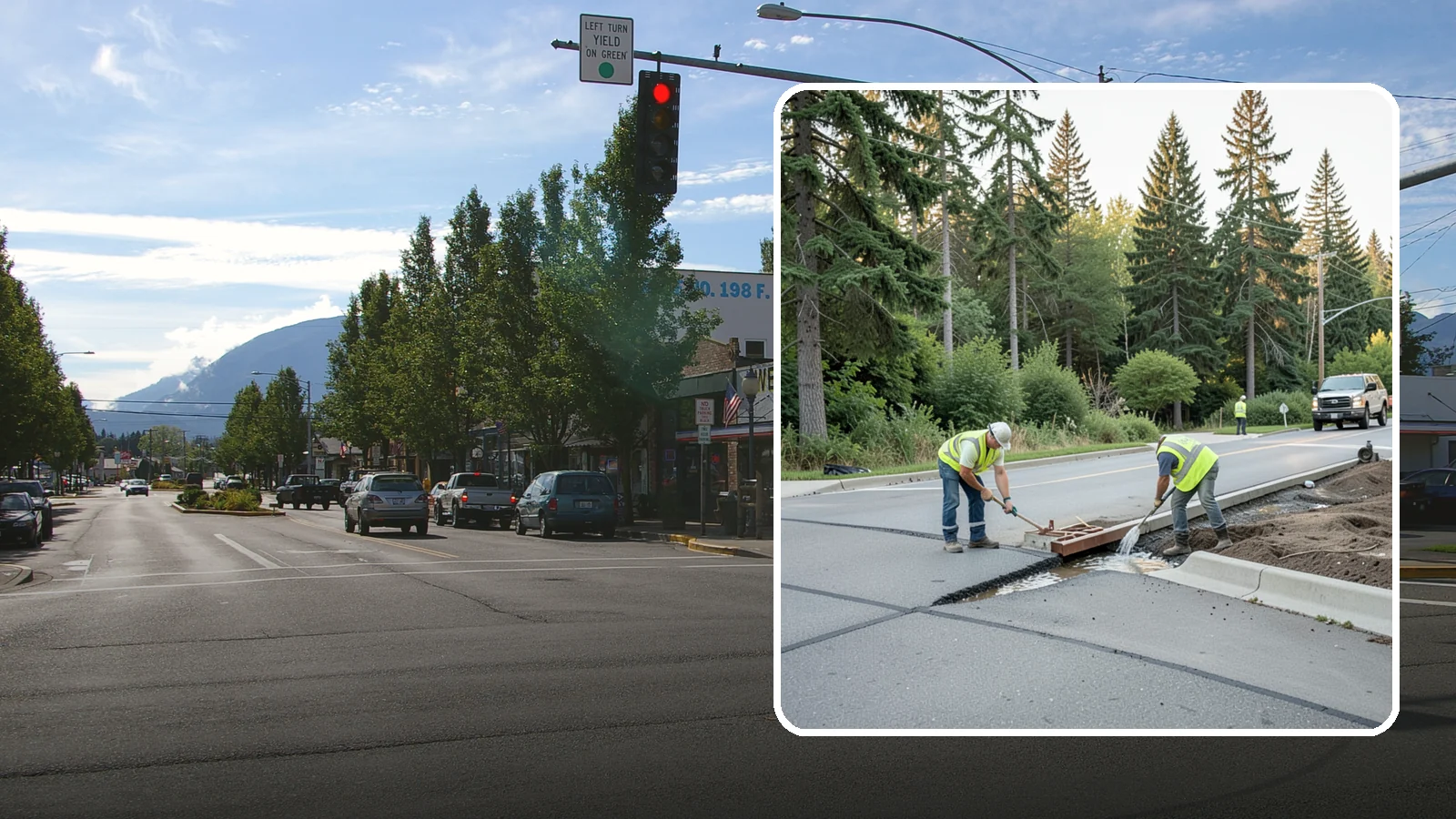 Valley Gutter Construction in North Bend, King County, WA - Concrete valley gutters that channel surface runoff across intersections and parking areas.