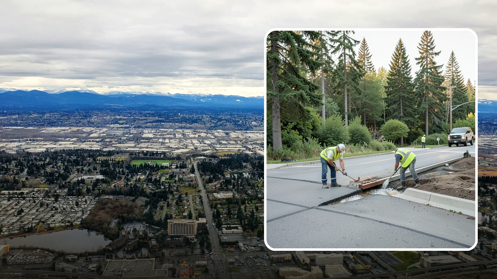Valley Gutter Construction in SeaTac, King County, WA - Concrete valley gutters that channel surface runoff across intersections and parking areas.