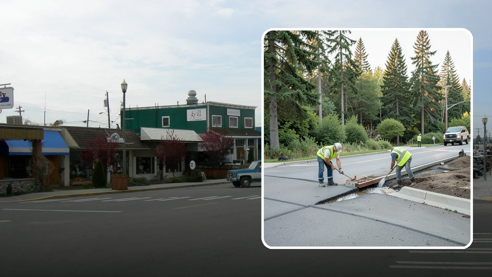 Valley Gutter Construction in Stanwood, Snohomish County, WA - Concrete valley gutters that channel surface runoff across intersections and parking areas.