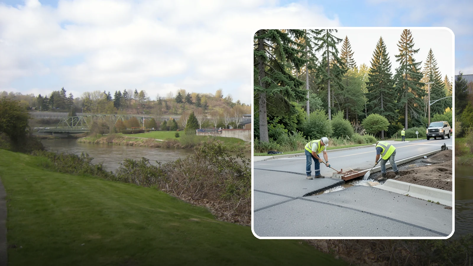 Valley Gutter Construction in Tukwila, King County, WA - Concrete valley gutters that channel surface runoff across intersections and parking areas.