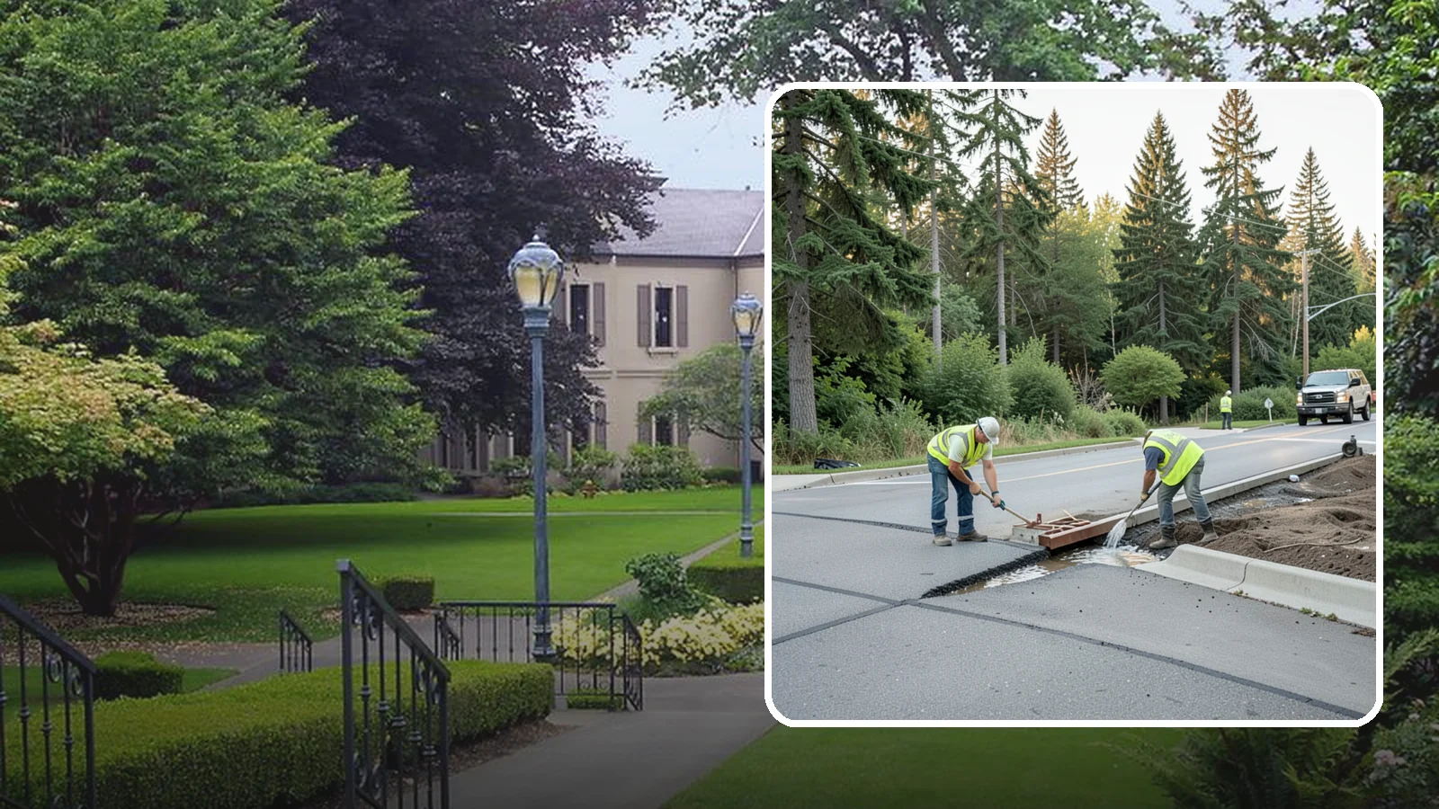 Valley Gutter Construction in Woodinville, King County, WA - Concrete valley gutters that channel surface runoff across intersections and parking areas.
