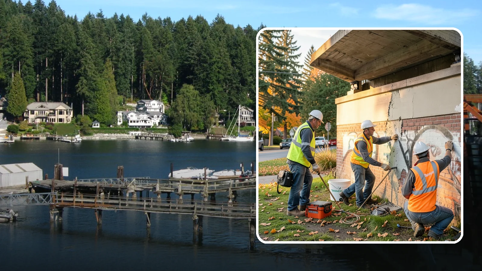 Vandalism Repair in Gig Harbor, Pierce County, WA - Repair and restoration of damaged public property following acts of vandalism.