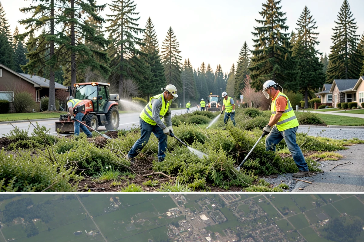 Water District Grounds Maintenance in Enumclaw, King County, WA - Brush and access-road clearing concentrate in late spring and summer before growth obstructs equipment and inspections.