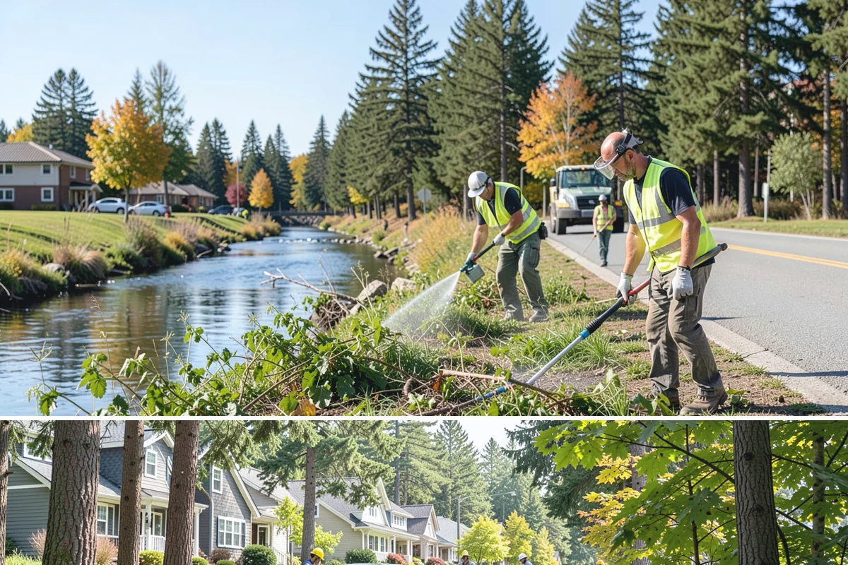 Water District Grounds Maintenance in Normandy Park, King County, WA - Brush and access-road clearing concentrate in late spring and summer before growth obstructs equipment and inspections.