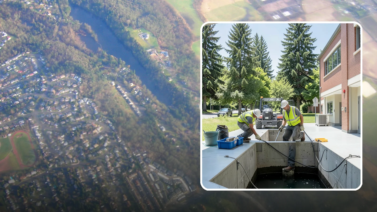 Water Quality Vault Cleaning in Algona, King County, WA - Confined-space cleaning of underground stormwater treatment vaults and their filter media.