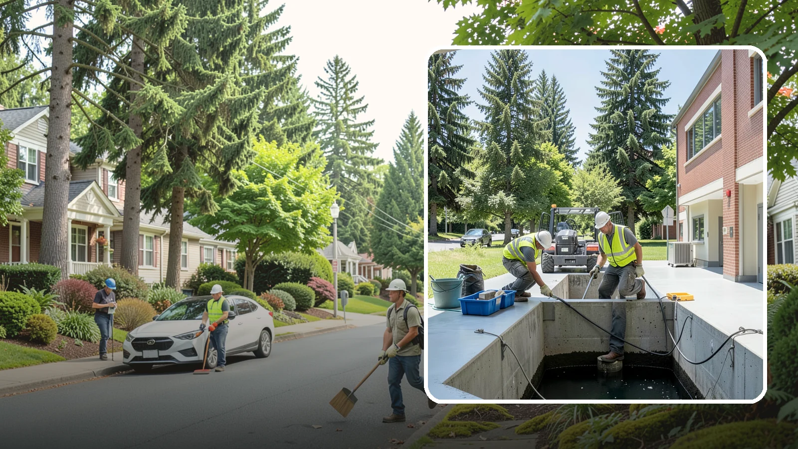 Water Quality Vault Cleaning in Beaux Arts Village, King County, WA - Confined-space cleaning of underground stormwater treatment vaults and their filter media.