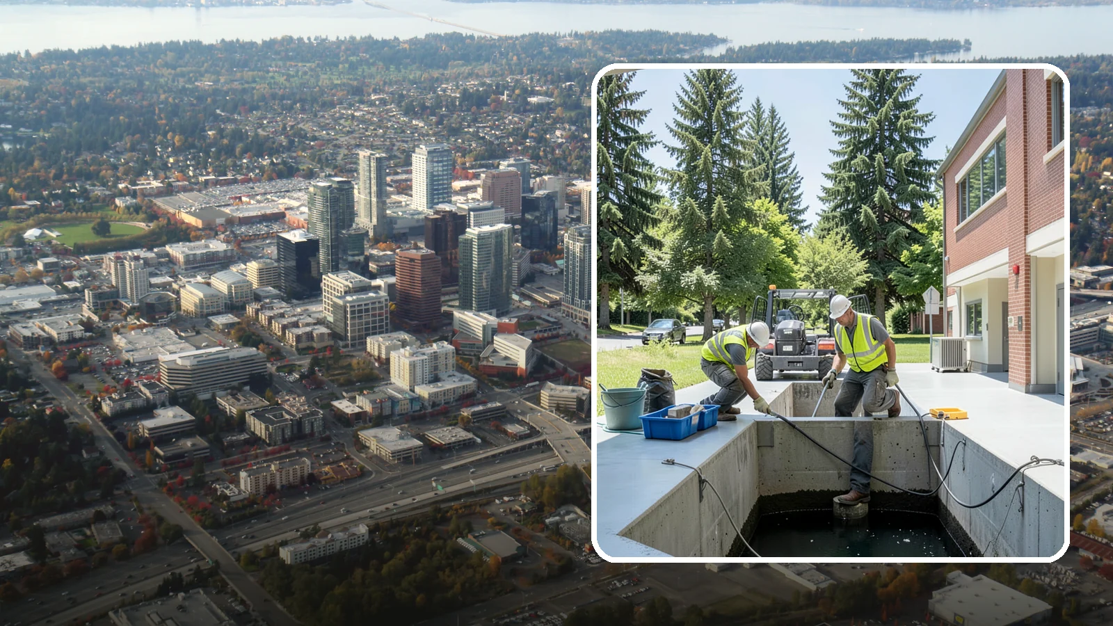 Water Quality Vault Cleaning in Bellevue, King County, WA - Confined-space cleaning of underground stormwater treatment vaults and their filter media.