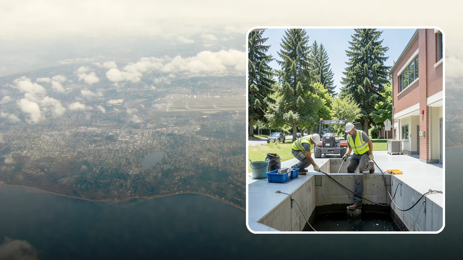 Water Quality Vault Cleaning in Burien, King County, WA - Confined-space cleaning of underground stormwater treatment vaults and their filter media.
