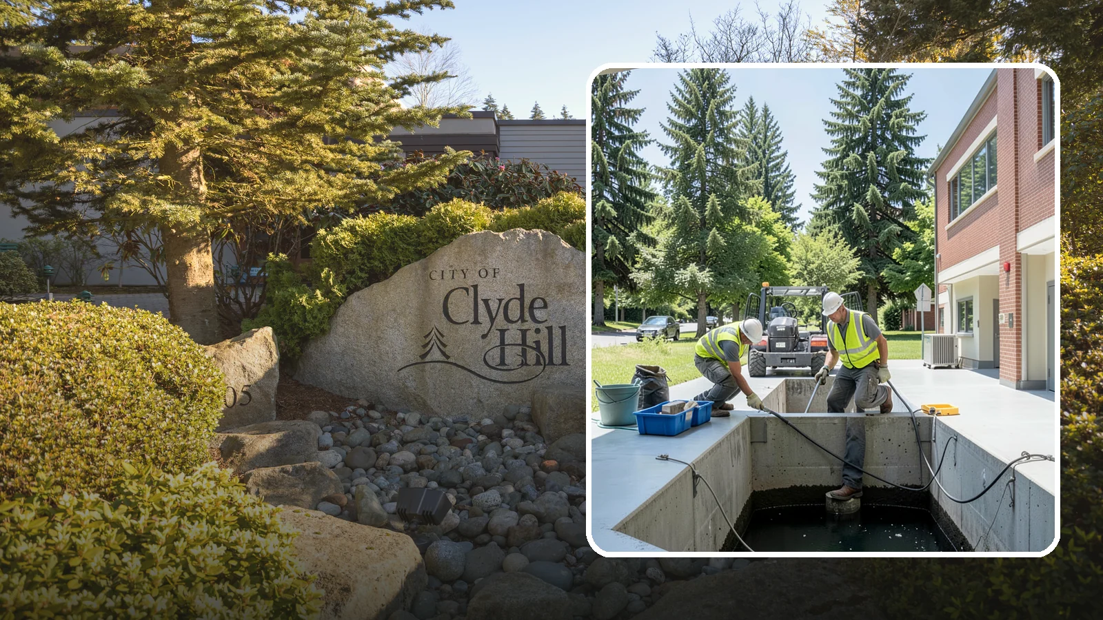 Water Quality Vault Cleaning in Clyde Hill, King County, WA - Confined-space cleaning of underground stormwater treatment vaults and their filter media.