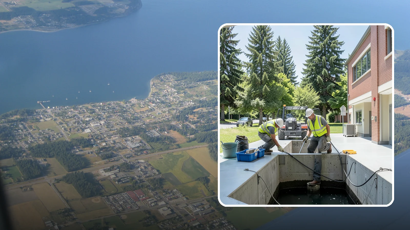 Water Quality Vault Cleaning in Coupeville, Island County, WA - Confined-space cleaning of underground stormwater treatment vaults and their filter media.