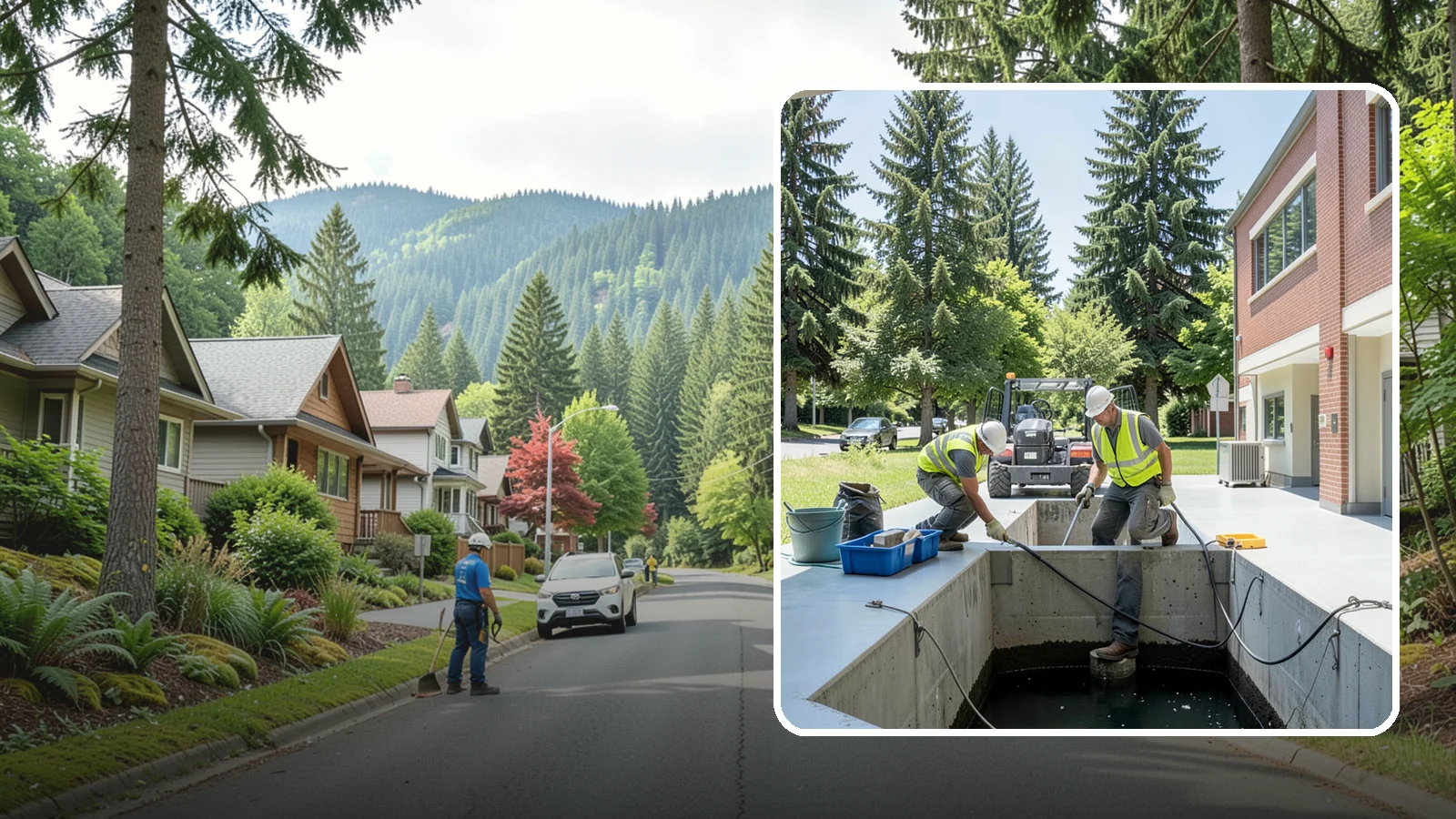 Water Quality Vault Cleaning in Darrington, Snohomish County, WA - Confined-space cleaning of underground stormwater treatment vaults and their filter media.
