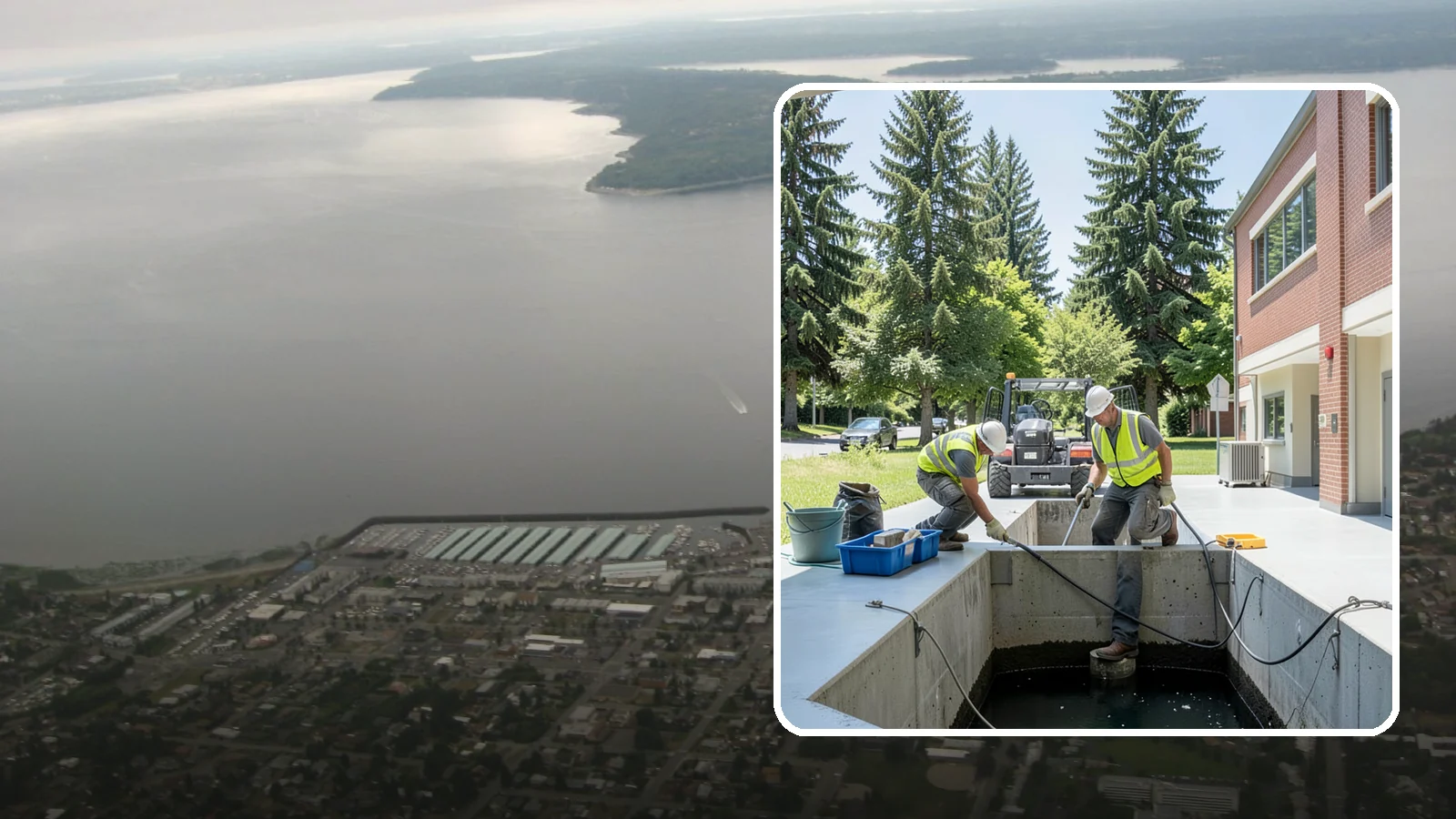Water Quality Vault Cleaning in Des Moines, King County, WA - Confined-space cleaning of underground stormwater treatment vaults and their filter media.