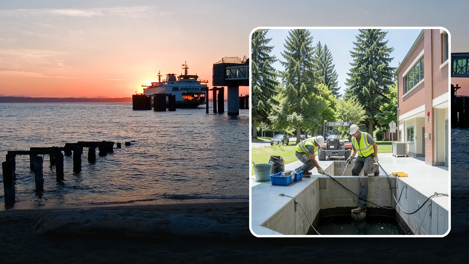 Water Quality Vault Cleaning in Edmonds, Snohomish County, WA - Confined-space cleaning of underground stormwater treatment vaults and their filter media.