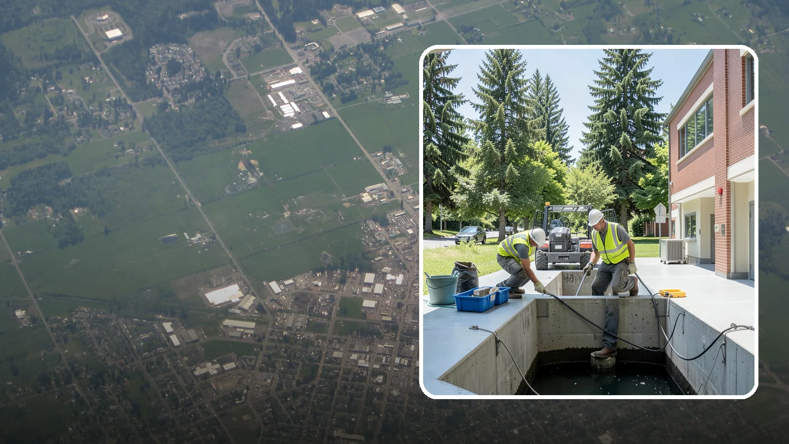Water Quality Vault Cleaning in Enumclaw, King County, WA - Confined-space cleaning of underground stormwater treatment vaults and their filter media.