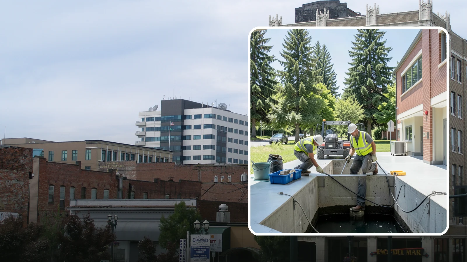 Water Quality Vault Cleaning in Everett, Snohomish County, WA - Confined-space cleaning of underground stormwater treatment vaults and their filter media.